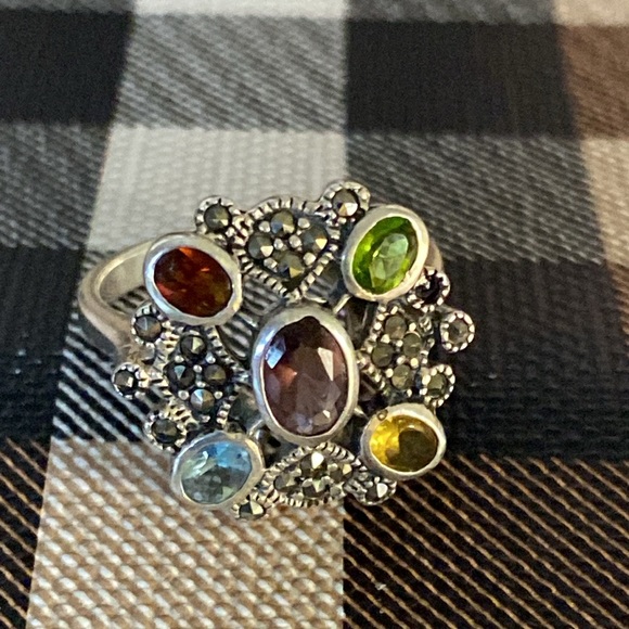 Marked Silver Amethyst Topaz Peridot Citrine Garnet Ring - Picture 5 of 12